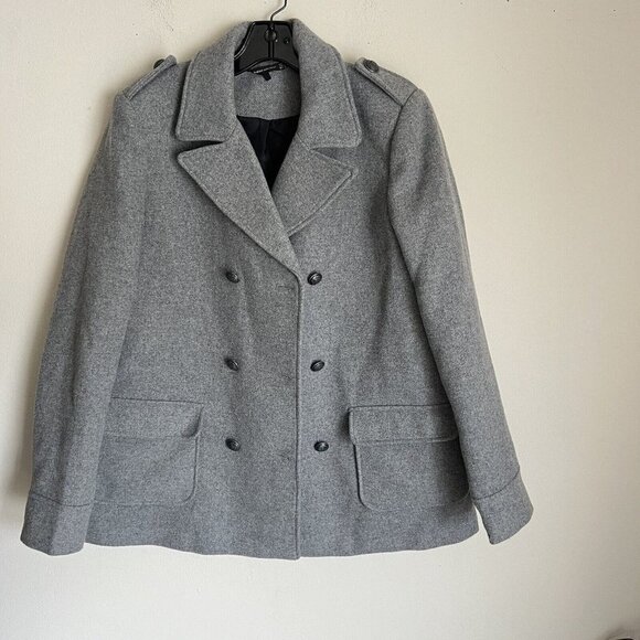 ZARA Marl Gray Wool Blend Double Breasted Coat Jacket Women’s Size Large L - Picture 1 of 6